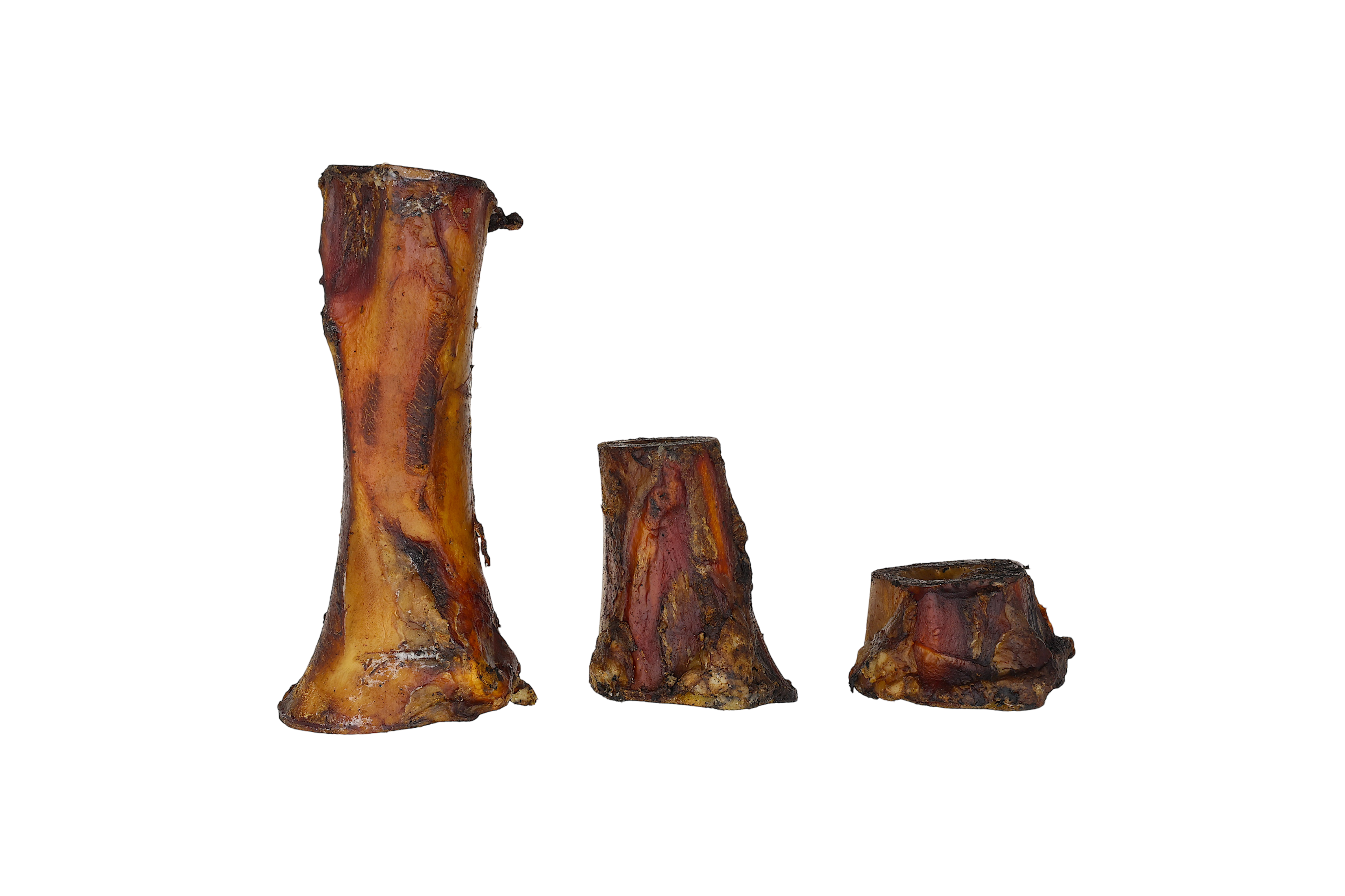 Hickory cold smoked beef marrow bones for dogs in small, medium, and large sizes – natural, long-lasting, single-ingredient dog chew treats; healthy, durable, and perfect for aggressive chewers.